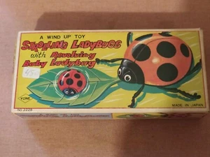 Vintage Yonezawa Strolling Lady Bug windup tin toy Japan Yone NEw - Picture 1 of 10