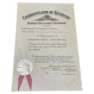 Harry Lee Waterfield & Themla Stovall SIGNED 1957 Kentucky Colonel Certificate! - Picture 1 of 4
