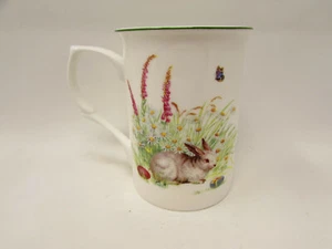 Bunny by Gracie Bone China Stechcol, Rabbit Scene, Green Trim Mug B340 - Picture 1 of 3