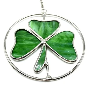 Stained Glass Shamrock Clover Spinning Suncatcher Slag Glass - St Patrick’s Day - Picture 1 of 6
