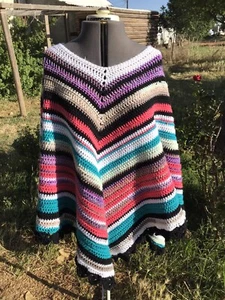 Crochet Poncho Of Many Colors - Picture 1 of 2