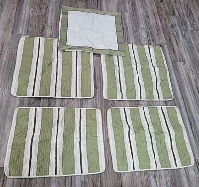 SET OF 5 - Restoration Hardware Green Quilt Stripe Standard /Euro Pillow Shams - Image 1 of 4