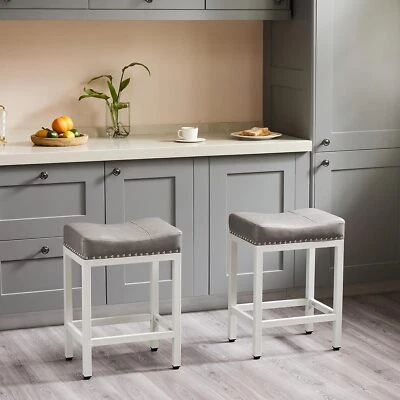 Set of 2 Saddle Stool Counter Height Kitchen Chairs PU Leather Armless Barstools - Image 1 of 4