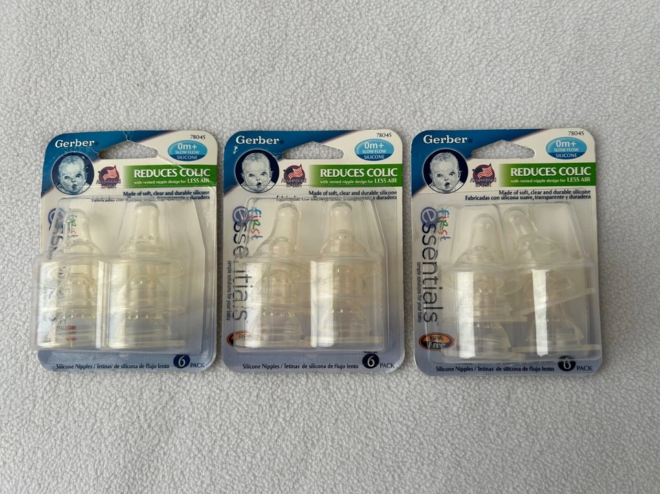 Vintage Gerber Baby Bottle Nipples Silicone Slow Flow Helps Reduce Colic 0 M+ - Image 1 of 3