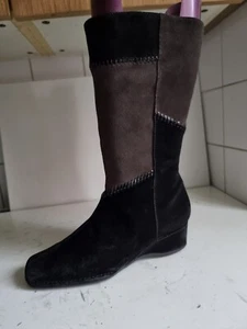 K BY CLARKS UK 7 EU 41 WOMENS BLACK GREY REAL SUEDE LEATHER MID-CALF FLAT BOOTS - Imagen 1 de 14