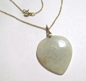 ANTIQUE Pale GREEN JADE HEART Pendant 14k GOLD 16" Chain NECKLACE - Picture 1 of 5