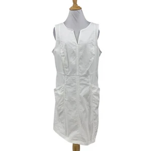 Boden Dress Womens 12 White Cotton Blend Pockets Helena Notch Sleeveless Sheath - Picture 1 of 11