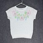 Vintage Christina Sweater Floral Short Sleeve Knit White Women's M Grandmacore