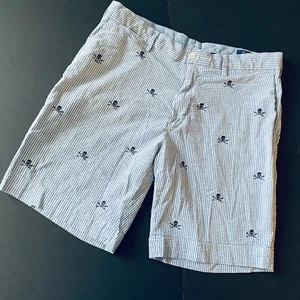 Pantalones Cortos Polo Ralph Lauren 34 Calavera y Huesos Cruzados Azul Blanco Rayas Calce Clásico - Imagen 1 de 15