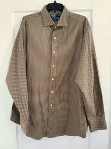 Polo Ralph Lauren camicia uomo XL 17,5 marrone a quadri con bottoni estate vestibilità classica - Foto 1 di 7
