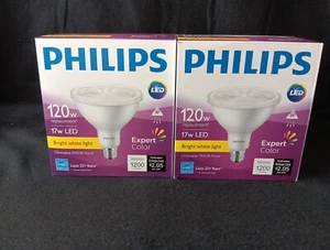 PHILIPS 17W LED DIMMABLE PAR38 FLOOD, BRIGHT WHITE LIGHT EXPERT COLOR Set of 2 - Picture 1 of 8