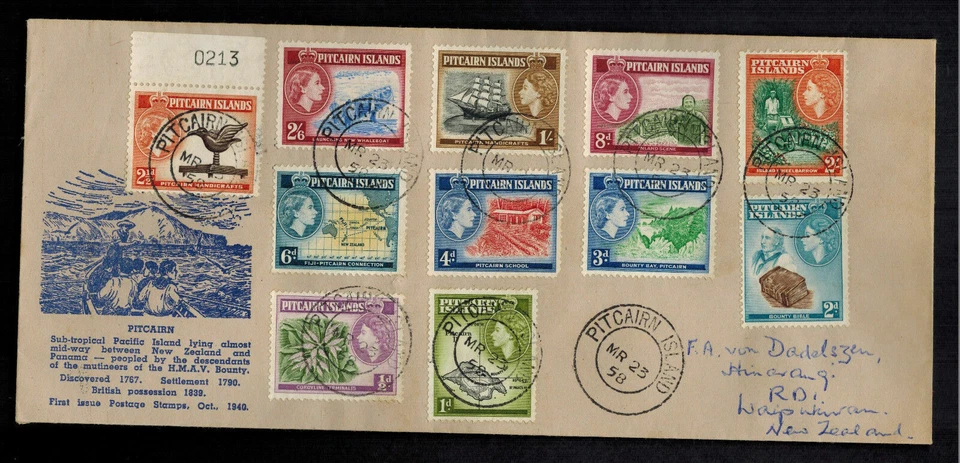 1958 Pitcairn Islands Cover to New Zealand Comp Set # 20-30 - Image 1 of 1