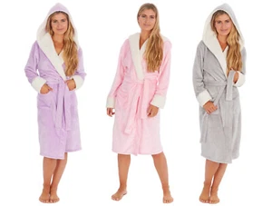 Damen warm gemütlich schimmernd Winter Fleece Ankleideraumkleid mit Borg Fleece Borte S-XL - Bild 1 von 10
