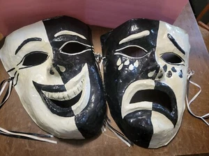 LARGE 18x15x6 Vintage Paper Mache Comedy Tragedy Masks Theater - Picture 1 of 24