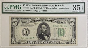 1934 $5 Federal Reserve Star Note PMG Choice VF35 EPQ DGS Mule Fr-1956-Hm* - Picture 1 of 2