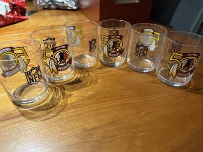 SO RARE! Set of 6 Washington Redskins 50th Anniversary 1986 Highball Glasses - Image 1 of 4