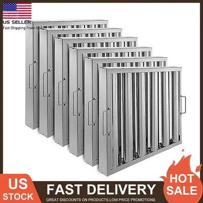 6PCS Commercial Hood Filters Stainless Steel 5 Grooves Range for Kitchen Exhaust - Image 1 of 4