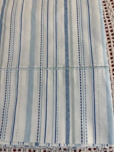 Martha Stewart Twin Flat Sheet 100% Cotton Blue Striped Embroidered Trim - Picture 1 of 11