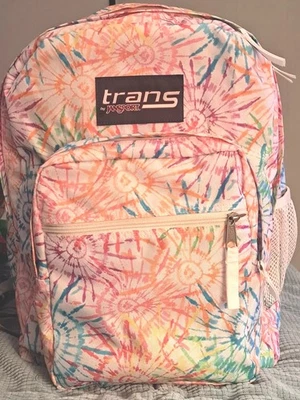 Backpack Trans Jansport with Laptop Sleeve, White W Neon Design Many Pockets NEW - Image 1 of 4