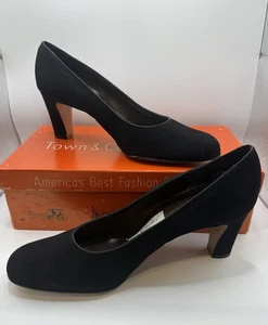 Vintage Town & Country Black Suede Pumps Heels 8.5B w/ Original Box - Picture 1 of 11