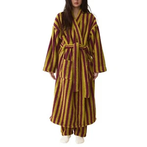 Women's Fuzzy Fleece Long Robe Striped Long Sleeve Plush Kimono Warm Winter T... - Picture 1 of 8
