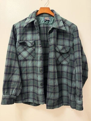 Vtg Pendleton Shirt Mens Large Loop Collar Flap Pocket Surf Board Tartan Plaid - Image 1 of 4