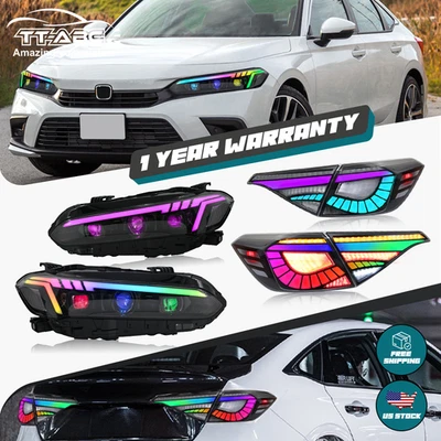 RGB LED Headlights + Taillights for 2022-2025 Honda Civic Sedan Front Rear Lamps Foto 1 de 4