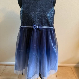 Girls Ombre Blue Sequin Tutu Dress with Bow - Sparkle Tulle Party Dress sz 12 - Picture 1 of 3