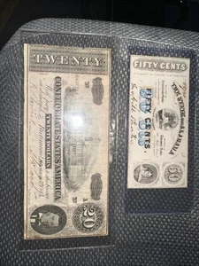 Confederate States of America 20 Dollars & 50 Cents Notes - Picture 1 of 3