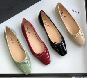 Repetto French, Patent Leather Flat Square Bow, Shallow Mouth Ballet Shoes - Picture 1 of 26