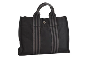 Authentic HERMES Vintage Fourre Tout PM Hand Tote Bag Purse Canvas Black 7399M - Imagen 1 de 10