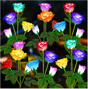 6 Pack Solar Garden Lights 7 Color Changing Rose Lights Outdoor Yard Decoration - Picture 1 of 12
