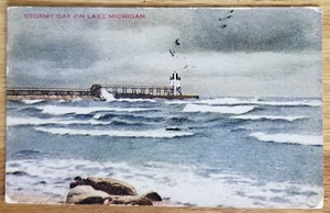 Stormy Day On Lake Michigan MI Postcard 1917 Hammon - Picture 1 of 1