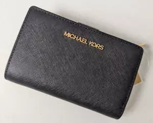 Cartera Michael Kors Jet Set Viaje Doble Cremallera Moneda Cuero Saffiano Negra - Imagen 1 de 3