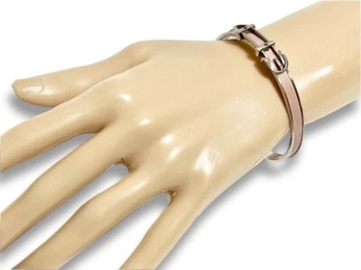 Brazalete con motivo de cinturón HERMES plateado metal cuero rosa Foto 1 de 4
