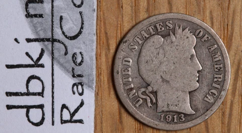 1913 (P) Liberty Head "Barber" Silver Dime 10¢ - G - Good Cover