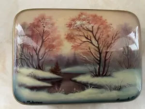 Fedoskino Pegockuho Russian Lacquer Box Winter Landscape Signed C of A, Box - Picture 1 of 17