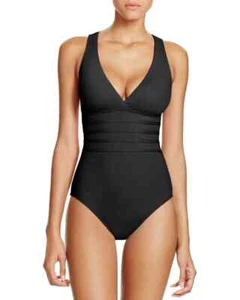 La Blanca Island Goddess Swimsuit Size 12 Multi Strap Cross One Piece Black NEW - Picture 1 of 17