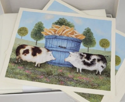 Lang note cards Corn Fed pigs folk art Linda Nelson Stocks blank box of 12 - Image 1 of 4