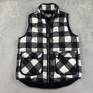 Woolrich Jacket Womens Small Quilted Puffer Vest Wool Black Duck Down Plaid - Picture 1 of 9