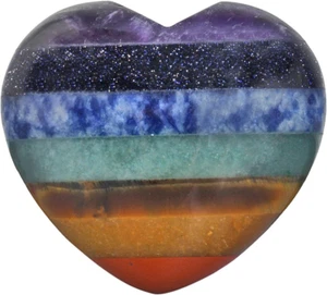 Healing Crystal 1.6 Inch Rainbow Heart Love Carved Palm Worry Stone Chakra Reiki - Picture 1 of 4