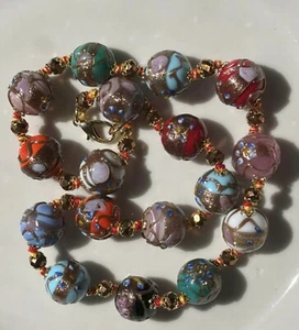 VINTAGE Wedding Cake Murano Venetian Glass Chocker Necklace 18’’ Pastel Shades - Picture 1 of 9