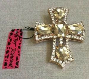 Betsey Johnson Sparkling Crystal Religious Gold Cross Brooch Pin New Beauty! - Picture 1 of 3