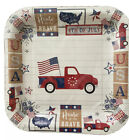 4th Of July Party Paper Plates Patriotic Free Brave 1776 USA Vintage Truck Flag