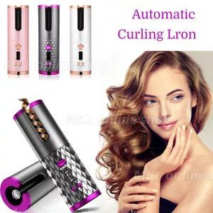 Hair Curler LCD Cordless Auto Rotating Waver Curling Iron Ceramic Wireless USA - Picture 1 of 11