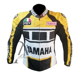 Mens Yamaha motorcycle jacket armored Yellow Biker Leather Coat Racing Moto Gear - Picture 1 of 16