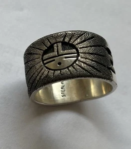 Sterling Silver Native American Hopi Tawa SunFace Ring By Ronald Wadsworth - Picture 1 of 8