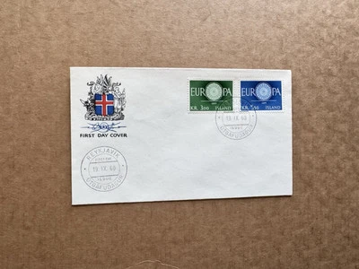 Iceland 1960 FDC (26) Europa Omnibus Design #327-28 +Cachet - Image 1 of 2
