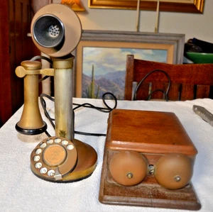 1912 GE CO. CANDLE STICK dial BRASS PHONE AND RINGER BOX- ENGLAND - Picture 1 of 8