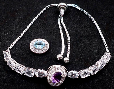 JCL Sterling Silver Change Amethyst to Blue Topaz Chain Bracelet Adjusts to 10" - Image 1 of 4